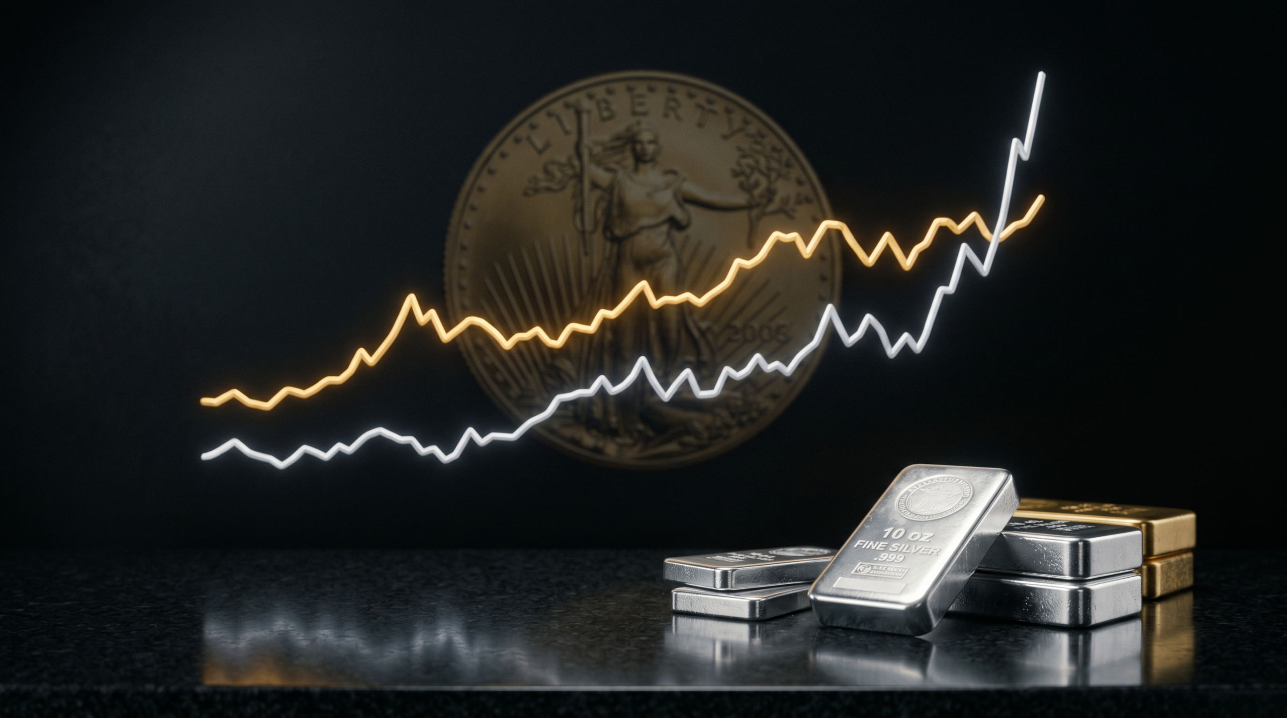Silver and gold price dynamic chart - asymmetric setup analysis from Atlanta Gold and Coin